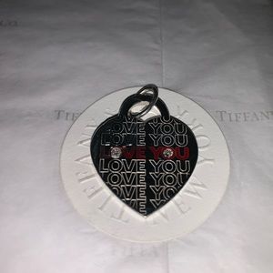 Tiffany & Co Large Love You  Red Banner Heart+2 Diamonds ,2mm .05cts each